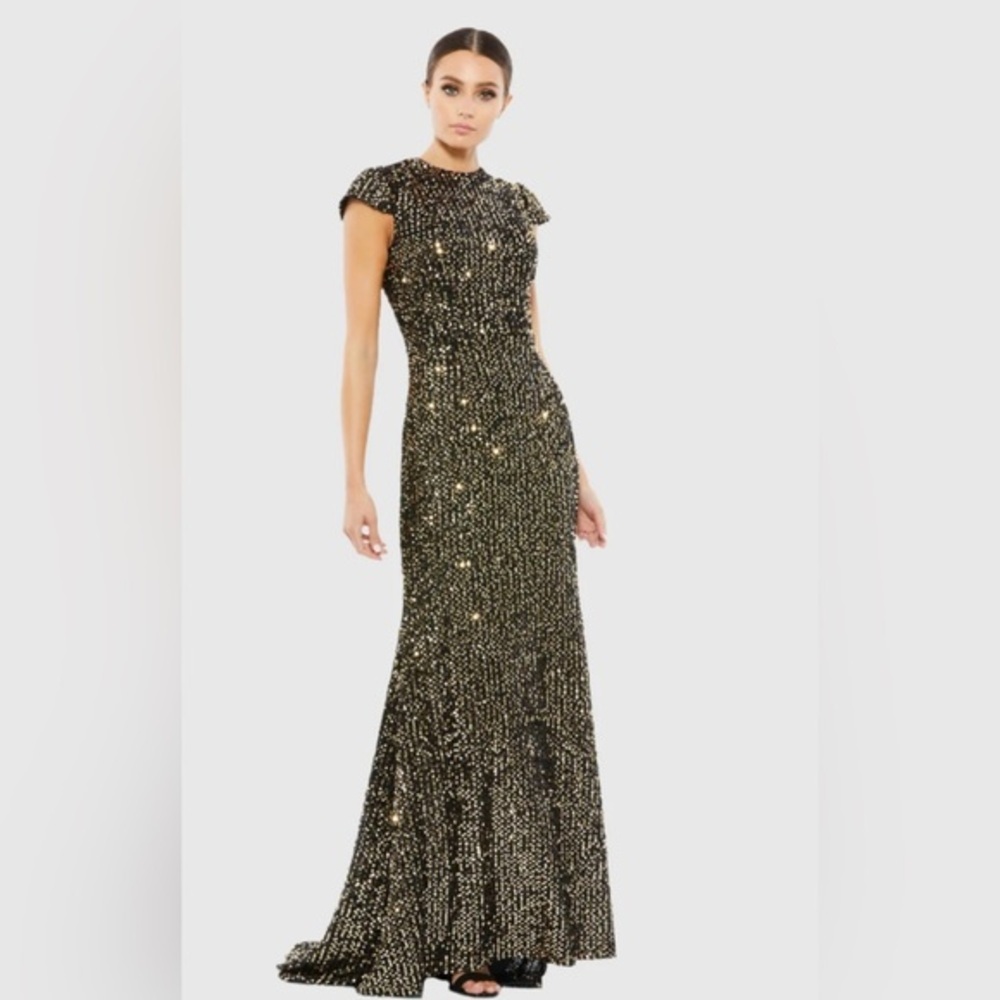 Mac Duggal Black and Gold Sequin Maxi Dress